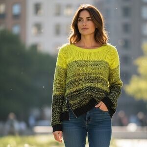 80’s Bongo Neon Yellow Green Black Striped Sweater Zippers Halloween Madonna